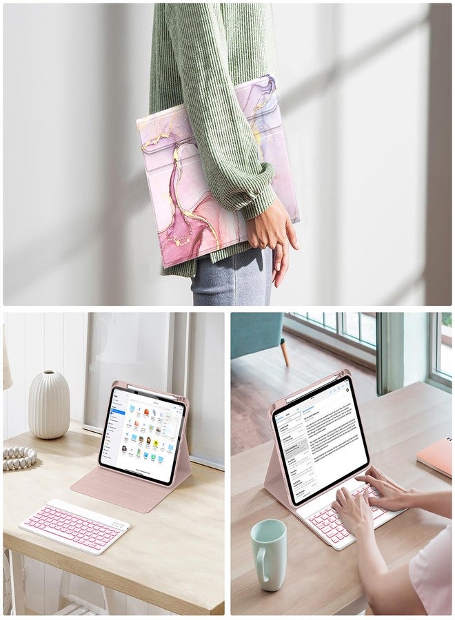 Soke for iPad (A16) 11th/10th Generation Case with Keyboard(2025/2022)-7 Color Backlight Wireless Detachable Folio Keyboard Cover with Built-in Pencil Holder for iPad 11/10.9 inch, Dreamy Marble - Image 5